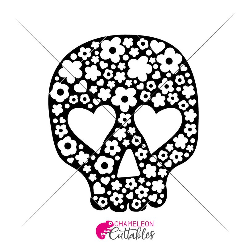 cute Halloween sugar skull with flowers and hearts SVG for shirt dxf png File for Silhouette Cameo and Cricut Commercial Use Digital Design