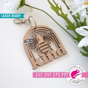 SVG, DXF, PDF, eps Bee Kind Laser svg, Chaveiro Bee Glowforge em madeira, arquivo laser Bee, design CNC Bee, arquivo Thunder, Design Digital