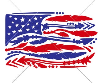 SVG, PNG, DXF, JPEG, amerikansk flagga med fjädrar 4 juli, patriotisk, Svg-klippfil och sublimerings-png, digital design för kommersiellt bruk