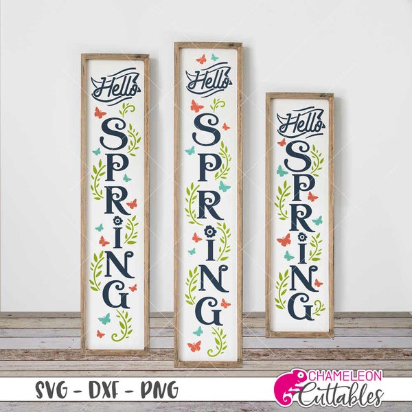 Hello Spring Butterflies SVG, 3 vertical files for long porch sign, front door design, for Cutting Machines, Commercial Use Digital Design