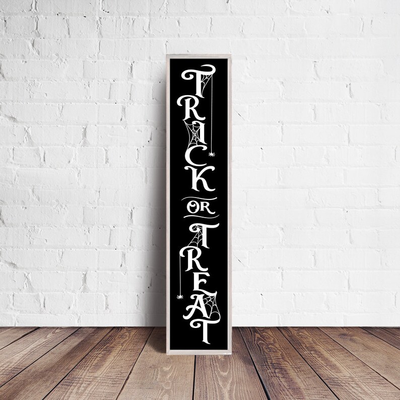 Download Trick Or Treat Spiderweb Halloween Long Vertical Front Door Sign Svg Files For Silhouette Cameo And Cricut Commercial Use Digital Design Kits How To Printing Printmaking