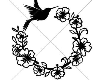 Colibri monogramme couronne Colibri oiseau fichiers dxf SVG pour machines de découpe comme Silhouette camée et Cricut, conception numérique à usage commercial