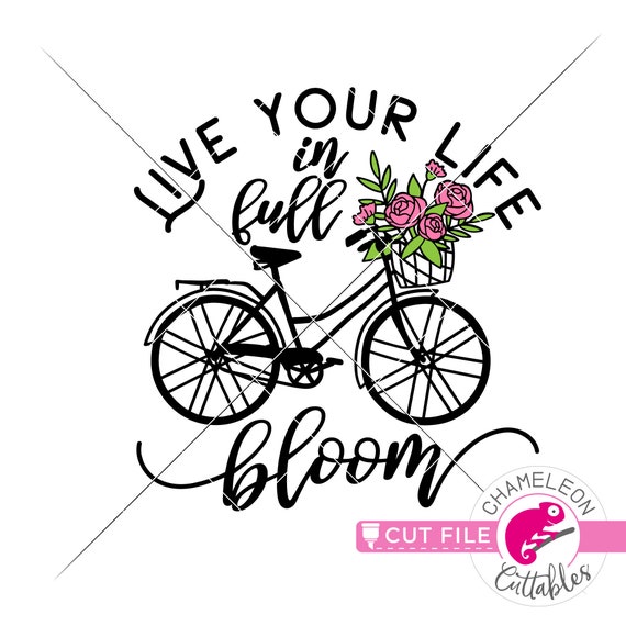 Commercial Use Digital Design Cricut Files for Cutting Machine Silhouette Cameo Life in full bloom Bicycle Flowers hand drawn bike SVG