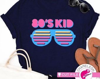 SVG retrò anni '80, occhiali da sole SVG, file per bambini anni '80, vibrazioni estive, design Cricut, Silhouette SVG, file digitale per uso commerciale, download digitale