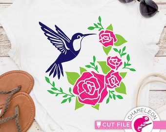 Hummingbird with Roses, Half circle, Shirt Design, SVG File for Cutting Machines, Silhouette Cameo, Cricut, Commercial Use Digital Design