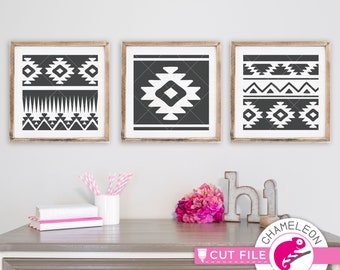 SVG, PNG, DXF, Jpeg, 3 square Aztec pattern designs, farmhouse, summer, Svg cut file and Sublimation png, Commercial Use Digital Design