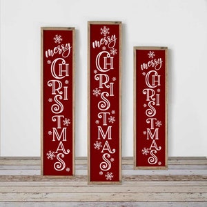 Merry Christmas with Snowflakes SVG, 3 vertical files for long porch sign, front door, for Cutting Machines, Commercial Use Digital Design