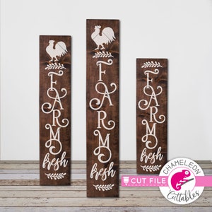 Farm Fresh Farmhouse Style SVG, 3 vertical files for long porch sign, front door design, for Cutting Machines, Commercial Use Digital Design