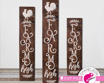 Farm Fresh Farmhouse Style SVG, 3 vertical files for long porch sign, front door design, for Cutting Machines, Commercial Use Digital Design