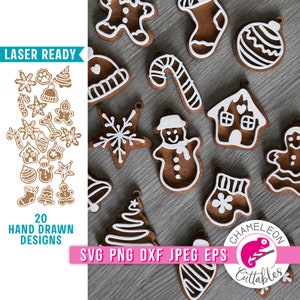 SVG, DXF, Christmas Gingerbread cookie Ornament File Bundle, Laser ready file for CNC machines like Glowforge, Thunder file, Digital Design