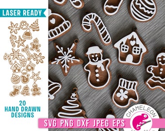 SVG, DXF, Christmas Gingerbread cookie Ornament File Bundle, Laser ready file for CNC machines like Glowforge, Thunder file, Digital Design