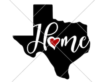 Texas Home State with Heart SVG dxf png eps Files for Cutting Machines like Silhouette Cameo and Cricut, Commercial Use Digital Design