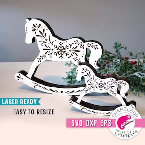 SVG, DXF, PDF, Bauernhaus Schaukelpferd svg, Weihnachtsschaukelpferd Glowforge Design, Weihnachtslaser-Datei, Donner-Datei, Digital Design