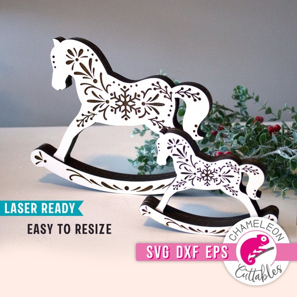 SVG, DXF, PDF, Farmhouse Rocking Horse svg, Christmas rocking horse Glowforge design, Christmas laser file, Thunder file, Digital Design