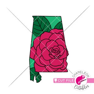 SVG, PNG, DXF, Jpeg, fleur d'État de l'Alabama, camélia en couches, fichier coupe Svg monogramme d'État et sublimation png, conception numérique à usage commercial