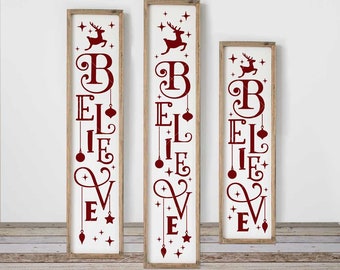 SVG, PNG, DXF, Believe with Ornaments Svg, Christmas, 3 vertical files for long porch sign Svg cut file, Commercial Use Digital Design