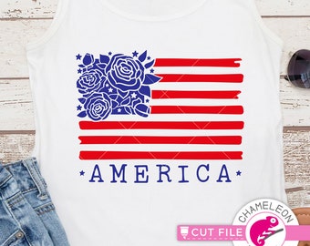 SVG, PNG, Dxf Jpeg, America Floral Roses Flag, USA 4th of July, Patriotic, Svg cut file and Sublimation png, Commercial Use Digital Design
