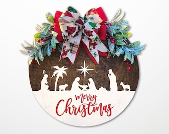 Merry Christmas nativity scene round SVG, for circle wood sign, SVG, dxf, png, file, Silhouette Cameo, Cricut, Commercial Use Digital Design