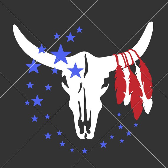 American Cow Skull Stars Feathers 4th Of July Svg Files For Etsy