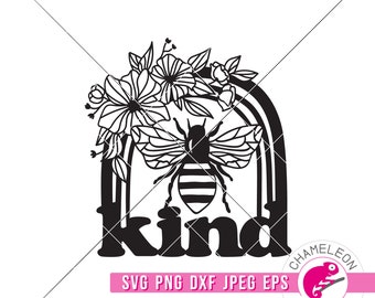 SVG, PNG, Dxf, Jpeg, Bee Kind Svg, Bee Design, Bee kind bloemen, Bee png, Svg-bestand knippen en sublimatie png, commercieel gebruik digitaal ontwerp