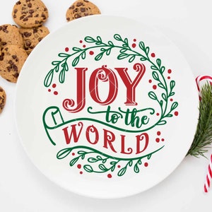 Alegría al mundo, ramas, círculo redondo, archivo SVG navideño para máquinas de corte Silhouette Cameo y Cricut, diseño digital para uso comercial