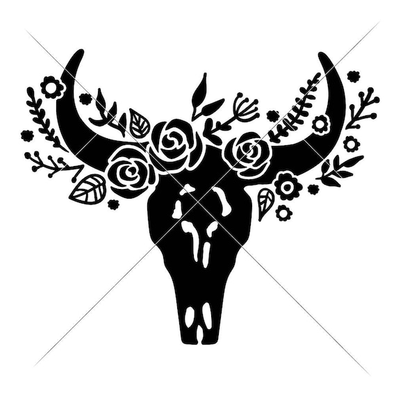 Download Cow Skull With Flowers Farmhouse Country Svg Dxf Files For Etsy PSD Mockup Templates