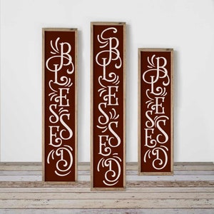 SVG, PNG, DXF, Gesegnete SVG-Datei, Thanksgiving, Home Decor, 3 vertikale Dateien für lange Veranda ZeichenSvg Schneidedatei, Digital Design für kommerzielle Nutzung