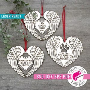 PDF, SVG, DXF, eps, Angel Wing Christmas ornament svg, Glowforge ornament design, Heart Christmas laser file, Thunder file, Digital Design