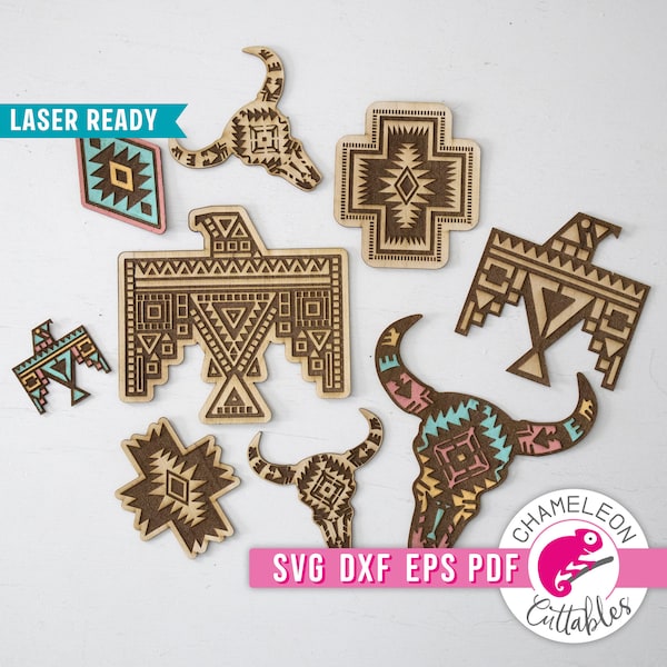 SVG, DXF, pdf, eps Aztec Wood Sticker svg Bundle for Laser cutter, Glowforge eagle design, cnc laser file, Thunder file, Digital Design