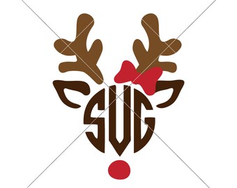 Christmas Reindeer Monogram Frame SVG dxf Files for Cutting Machines like Silhouette Cameo and Cricut, Commercial Use Digital Design
