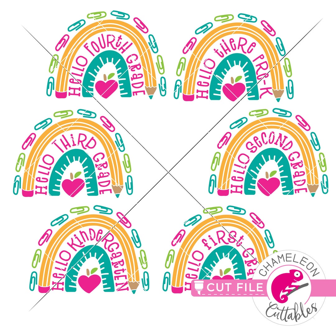 SVG, PNG, DXF, Jpeg, Back to School Rainbow Bundle Pre K - 4 Grade, Svg ...