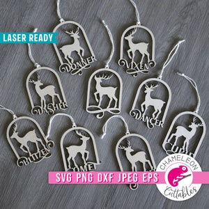 SVG, DXF, Reindeer Christmas Ornament Design Bundle, Laser ready file for CNC machine like Glowforge, Thunder file, Digital Design