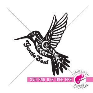 SVG, PNG, DXF, JPEG, Colibrí de alma gentil Svg, archivo de colibrí, archivo de corte Svg místico y PNG de sublimación, diseño digital para uso comercial