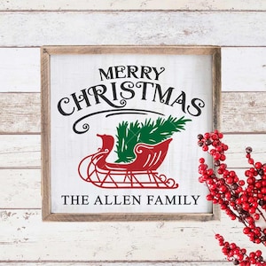 Merry Christmas Sleigh with tree square vintage for sign or glass block SVG File for Silhouette Cameo Cricut, Commercial Use Digital Design