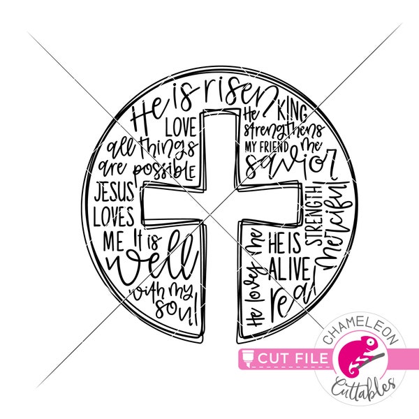 SVG, PNG, DXF, Jpeg, Cross with words, circle, Easter, Christian,  Svg cut file and Sublimation png, Commercial Use Digital Design