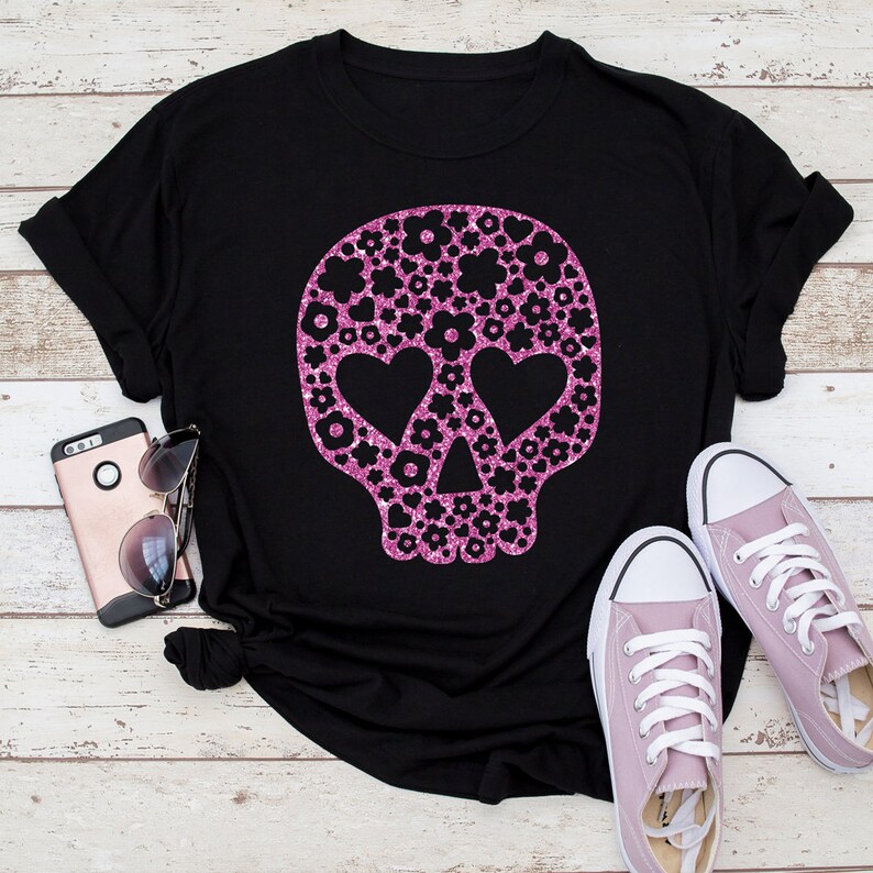 cute Halloween sugar skull with flowers and hearts SVG for shirt dxf png File for Silhouette Cameo and Cricut Commercial Use Digital Design