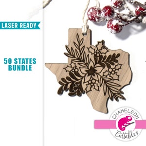 SVG, PDF Christmas state bundle, Christmas flower svg, State ornament, Glowforge ornament, Laser cut files, Thunder file, CNC laser Design