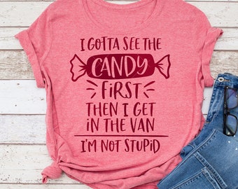 Je dois voir les bonbons avant de monter dans la camionnette SVG drôle pour chemise fichier pour camée silhouette et Cricut, conception numérique à usage commercial