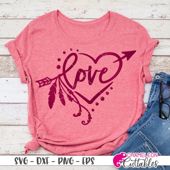 Love Arrow With Feathers And Heart Svg Eps Dxf Files For Etsy