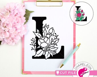 L Floral Monogram Letter with Flowers, SVG, png, dxf, jpeg File for Cutting Machine, Silhouette Cameo, Cricut, Commercial Use Digital Design