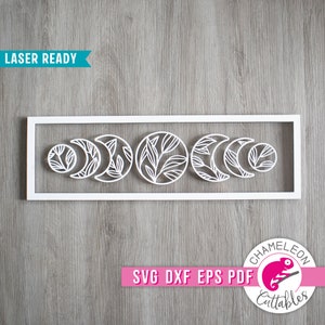 SVG, DXF, PDF, eps ingelijste maanstanden lasersvg, Glowforge maanteken ontwerp, bloemen maanteken svg laserbestand, Thunder-bestand, digitaal ontwerp