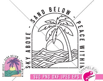 SVG, PNG, DXF, JPEG, Cielo sobre arena debajo Svg, Diseño de playa, Camisa de palmera Archivo de corte Svg y PNG de sublimación, Diseño digital para uso comercial