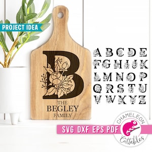 SVG, DXF, Pdf Alphabet Letters with Flowers Laser Bundle, Glowforge initials Svg, letter CNC laser file, Thunder file, Digital Design