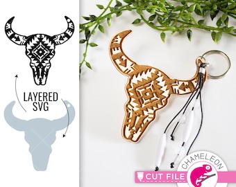 Cow Skull SVG, Glowforge keychain svg file, Cricut designs, Thunder SVG, Skull design, Thunder file, Digital File, Digital Download