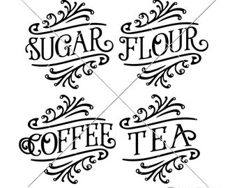 Flour Sugar Tea Coffee vintage canister svg png dxf eps Chameleon Cuttables  LLC