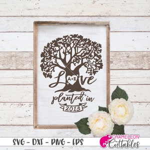 SVG, PNG, DXF, Jpeg, árbol personalizable plantado en fecha de boda, aniversario, archivo de corte Svg y sublimación png, diseño digital para uso comercial