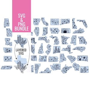State Flower SVG & PNG Bundle, Glowforge files, Cricut designs, Silhouette SVG, state designs, Commercial Use Digital File, Digital Download