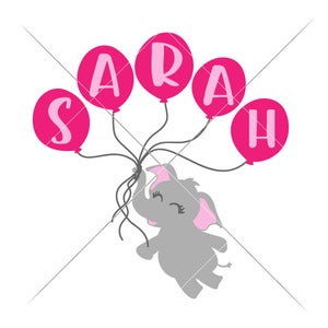 SVG, PNG, DXF, Jpeg, Elephant with 5 Balloons Monogram Frame, Baby Shower,  Svg cut file and Sublimation png, Commercial Use Digital Design