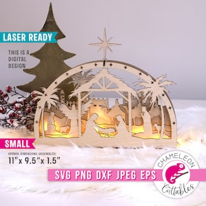 SVG, DXF, kleine kerststal digitaal ontwerp, laserklaar bestand voor CNC-machines zoals Glowforge, Thunder-bestand, digitaal ontwerp