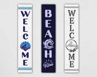 SVG, PNG, DXF, Beach porch sign bundle, Welcome sign, summer, sea shell, vertical porch sign Svg cut file, Commercial Use Digital Design